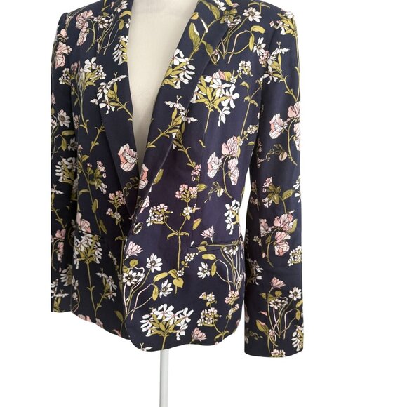 TOMMY HILFIGER Navy Blue Floral Blazer Jacket Size 16 - Picture 6 of 7